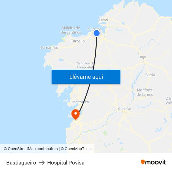 Bastiagueiro to Hospital Povisa map