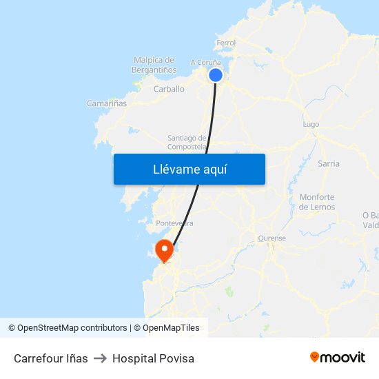 Carrefour Iñas to Hospital Povisa map