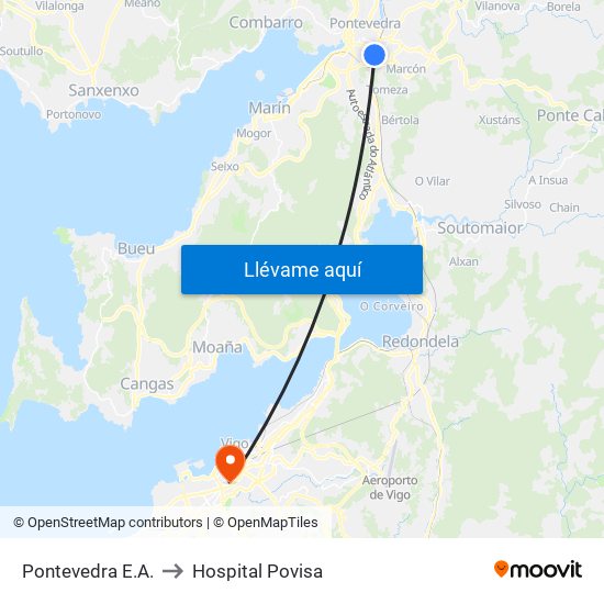 Pontevedra E.A. to Hospital Povisa map