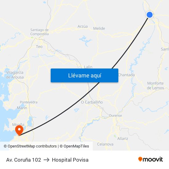 Av. Coruña 102 to Hospital Povisa map