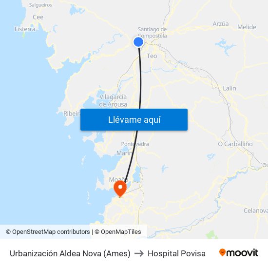 Urbanización Aldea Nova (Ames) to Hospital Povisa map