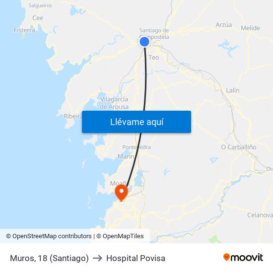 Muros, 18 (Santiago) to Hospital Povisa map