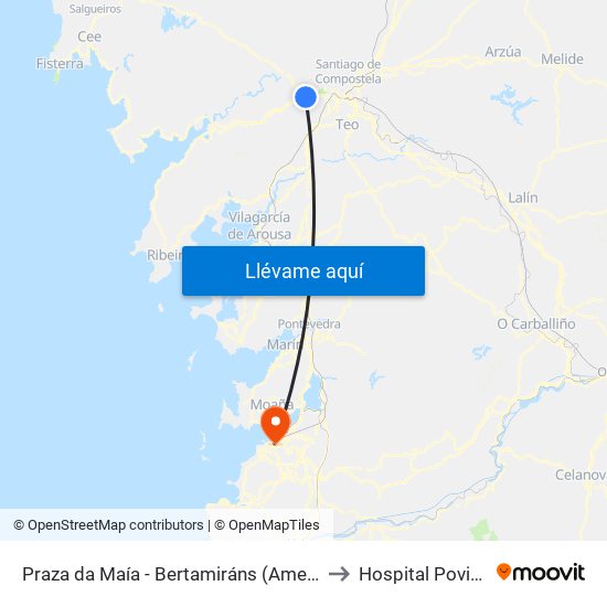 Praza da Maía - Bertamiráns (Ames) to Hospital Povisa map