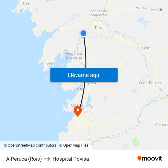 A Peruca (Rois) to Hospital Povisa map