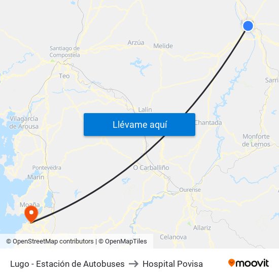 Lugo - Estación de Autobuses to Hospital Povisa map