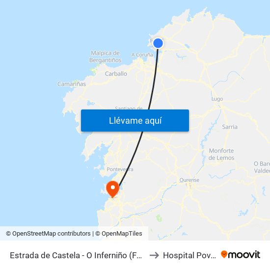 Estrada de Castela - O Inferniño (Ferrol) to Hospital Povisa map