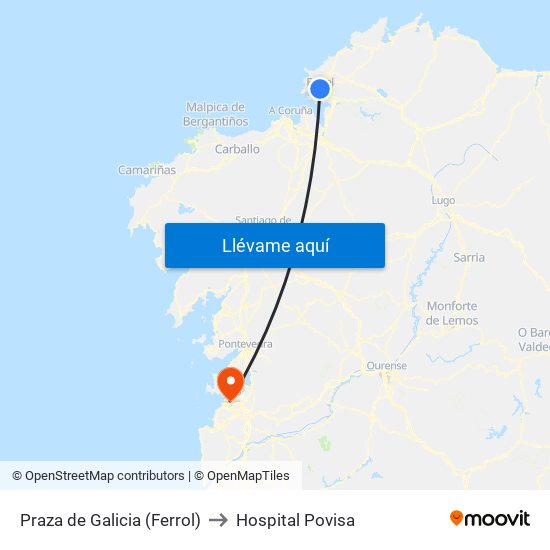 Praza de Galicia (Ferrol) to Hospital Povisa map