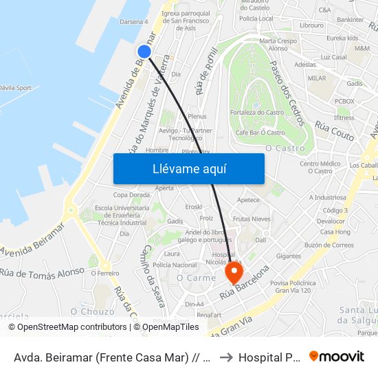 Avda. Beiramar (Frente Casa Mar) // O Picachiño to Hospital Povisa map
