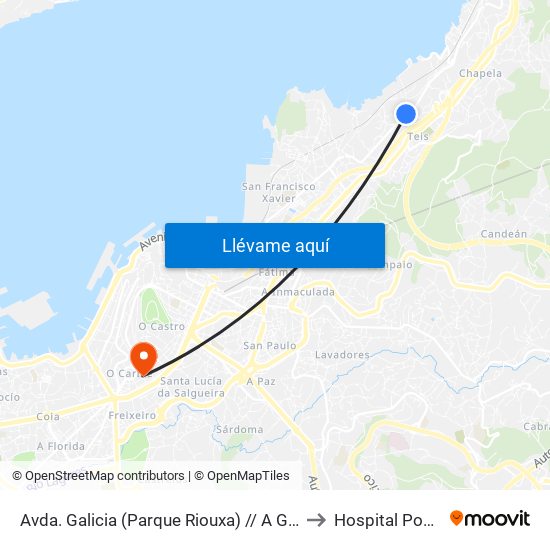 Avda. Galicia (Parque Riouxa) // A Granxa to Hospital Povisa map