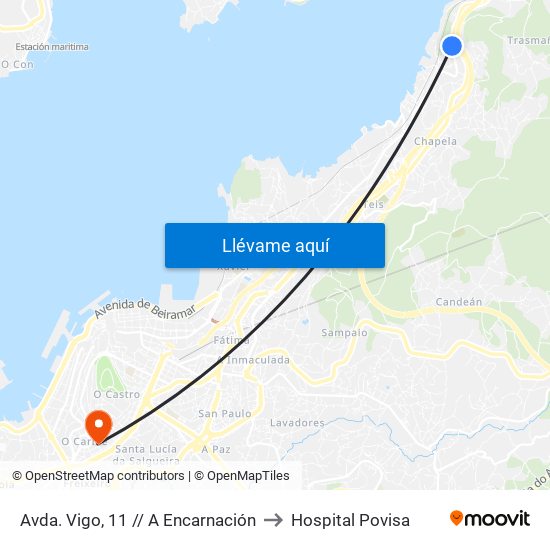 Avda. Vigo, 11 // A Encarnación to Hospital Povisa map