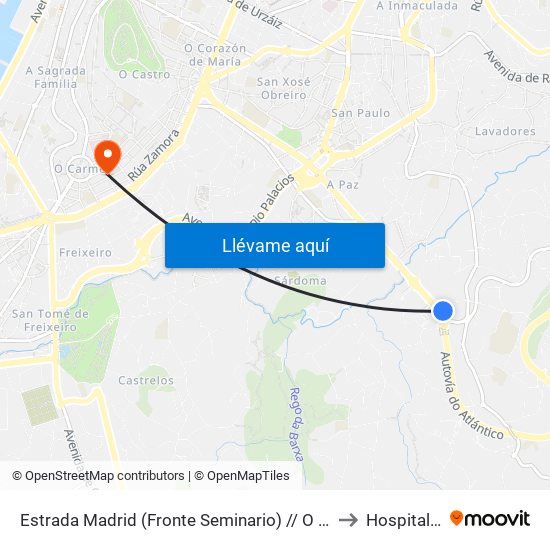 Estrada Madrid (Fronte Seminario) // O Campo da Presa do Valo to Hospital Povisa map