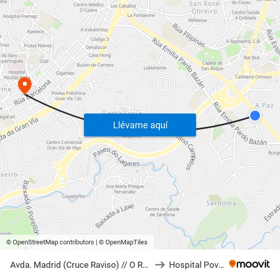 Avda. Madrid (Cruce Raviso) // O Raviso to Hospital Povisa map