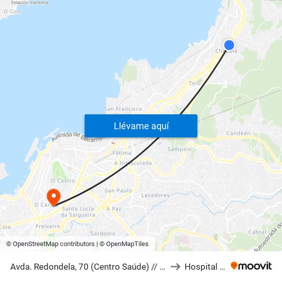 Avda. Redondela, 70 (Centro Saúde) // Lombardía de Arriba to Hospital Povisa map