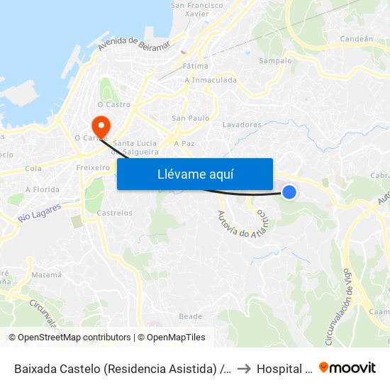 Baixada Castelo (Residencia Asistida) // O Monte do Areeiro to Hospital Povisa map