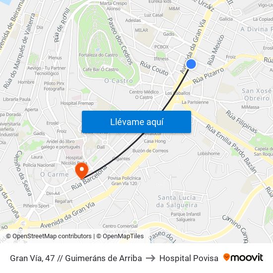 Gran Vía, 47 // Guimeráns de Arriba to Hospital Povisa map