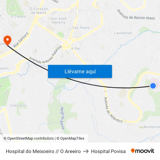 Hospital do Meixoeiro // O Areeiro to Hospital Povisa map