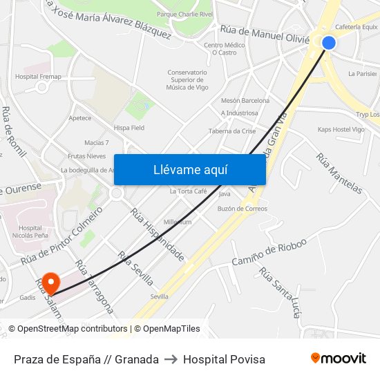 Praza de España // Granada to Hospital Povisa map