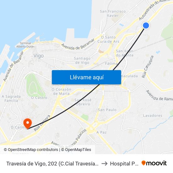 Travesía de Vigo, 202 (C.Cial Travesía) // O Troncal to Hospital Povisa map