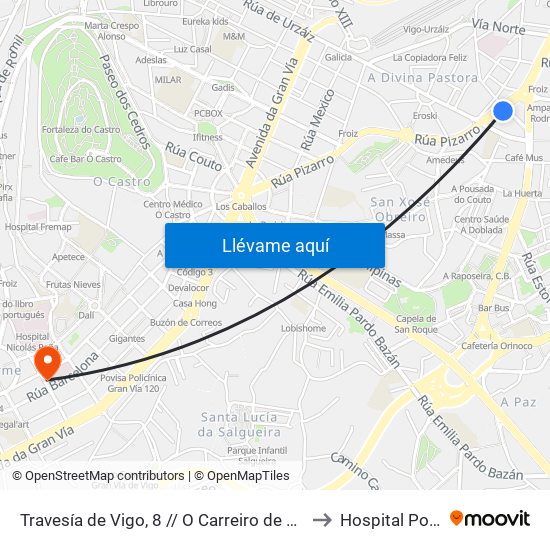 Travesía de Vigo, 8 // O Carreiro de Pousada to Hospital Povisa map