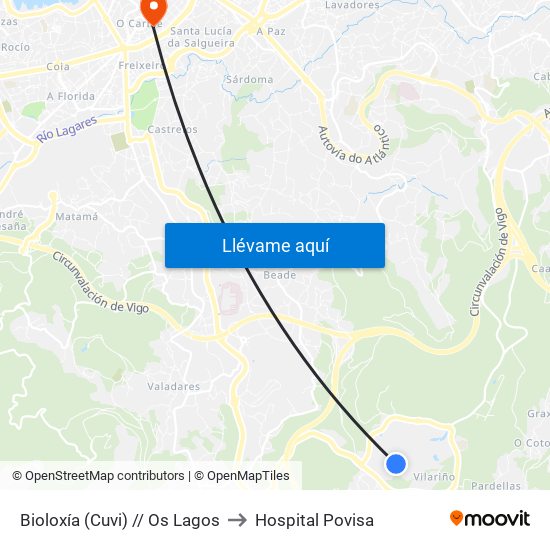 Bioloxía (Cuvi) // Os Lagos to Hospital Povisa map