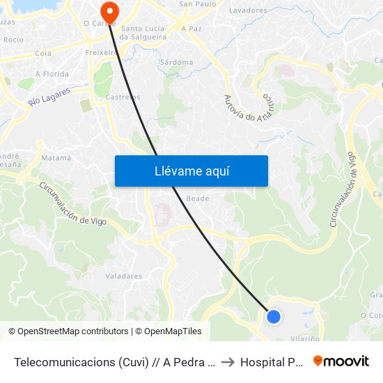 Telecomunicacions (Cuvi) // A Pedra da Raposa to Hospital Povisa map