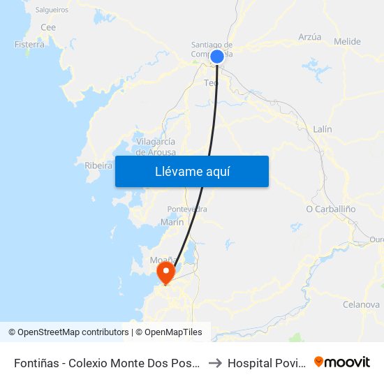 Fontiñas - Colexio Monte Dos Postes to Hospital Povisa map