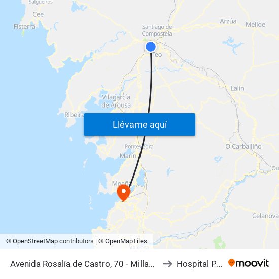 Avenida Rosalía de Castro, 70 - Milladoiro (Ames) to Hospital Povisa map