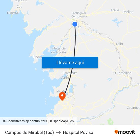 Campos de Mirabel (Teo) to Hospital Povisa map