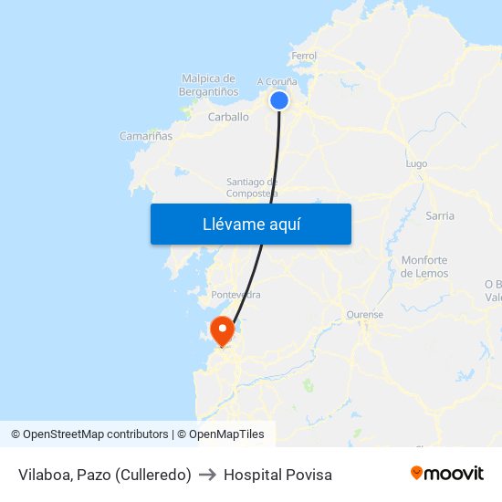 Vilaboa, Pazo (Culleredo) to Hospital Povisa map