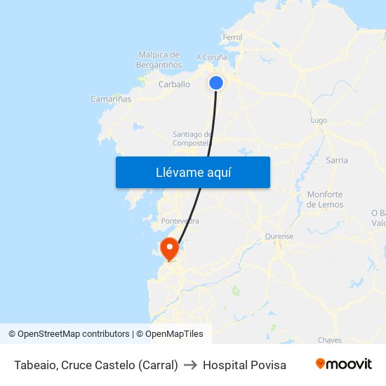 Tabeaio, Cruce Castelo (Carral) to Hospital Povisa map