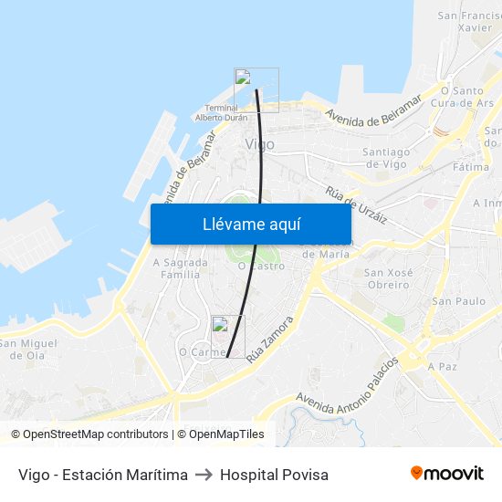 Vigo - Estación Marítima to Hospital Povisa map