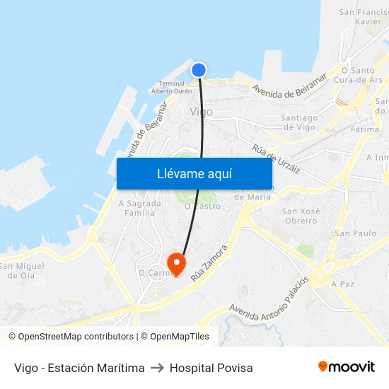 Vigo - Estación Marítima to Hospital Povisa map