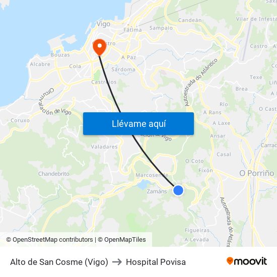 Alto de San Cosme (Vigo) to Hospital Povisa map