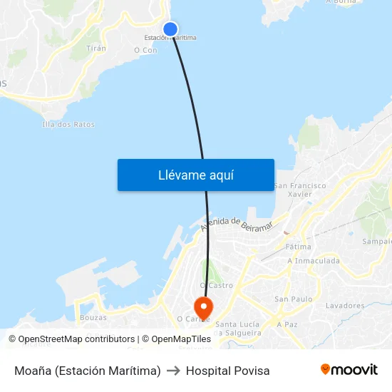 Moaña (Estación Marítima) to Hospital Povisa map