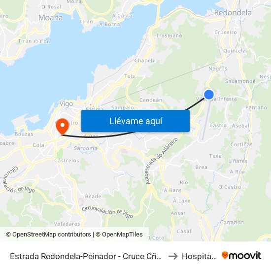 Estrada Redondela-Peinador - Cruce Cño.Fonte da Lata (Redondela) to Hospital Povisa map