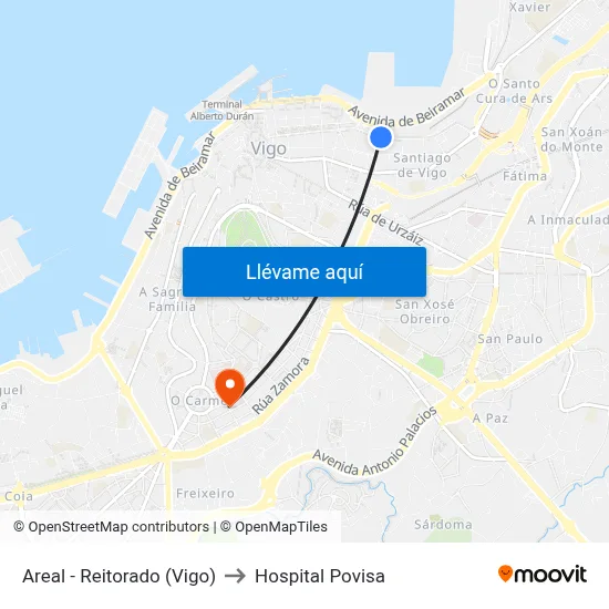 Areal - Reitorado (Vigo) to Hospital Povisa map