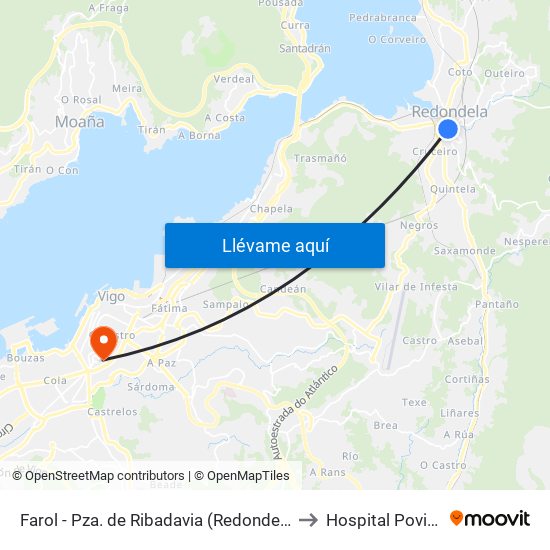 Farol - Pza. de Ribadavia (Redondela) to Hospital Povisa map