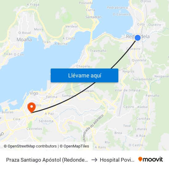 Praza Santiago Apóstol (Redondela) to Hospital Povisa map