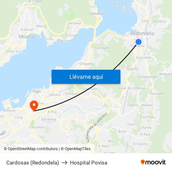 Cardosas (Redondela) to Hospital Povisa map