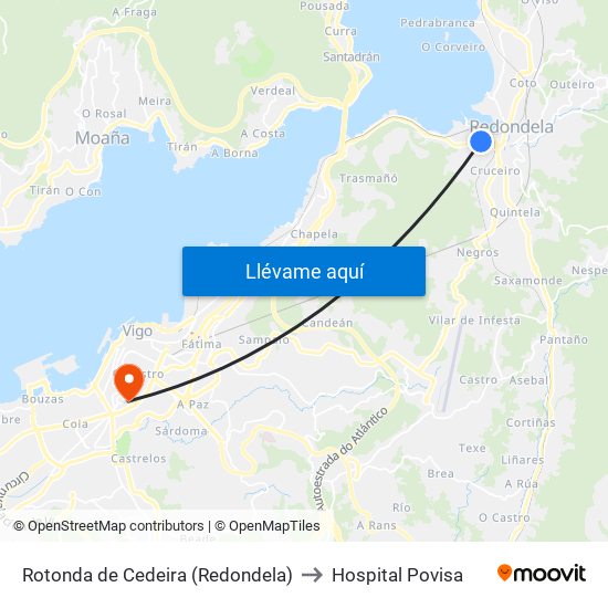 Rotonda de Cedeira (Redondela) to Hospital Povisa map