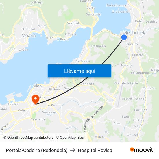 Portela-Cedeira (Redondela) to Hospital Povisa map