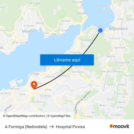 A Formiga (Redondela) to Hospital Povisa map