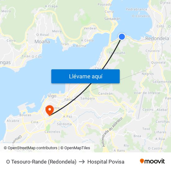 O Tesouro-Rande (Redondela) to Hospital Povisa map