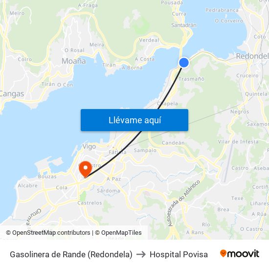 Gasolinera de Rande (Redondela) to Hospital Povisa map