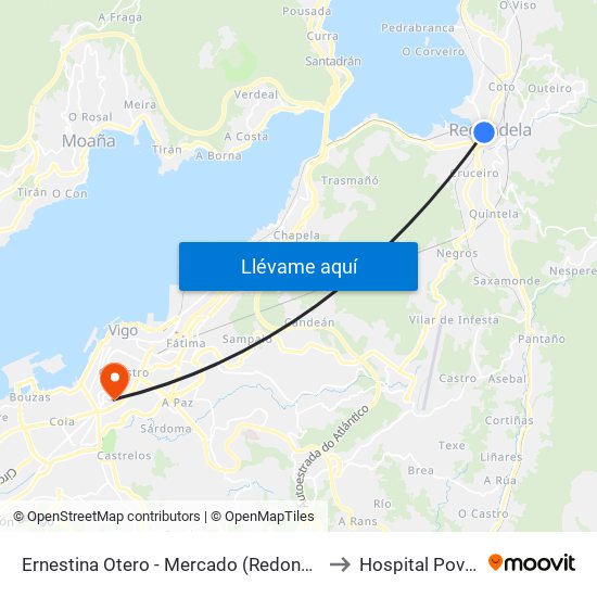 Ernestina Otero - Mercado (Redondela) to Hospital Povisa map