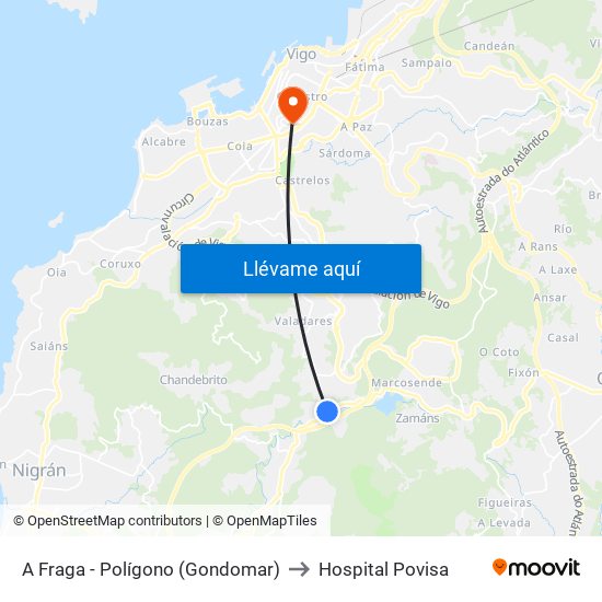 A Fraga - Polígono (Gondomar) to Hospital Povisa map