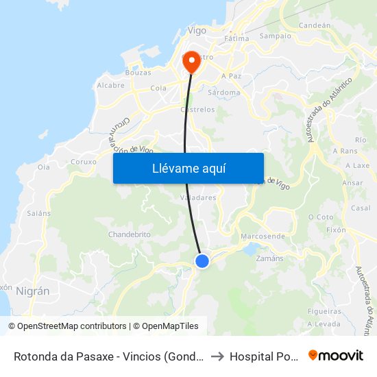 Rotonda da Pasaxe - Vincios (Gondomar) to Hospital Povisa map