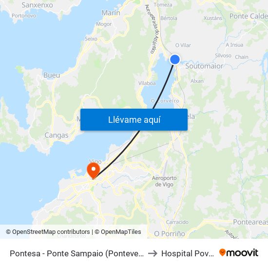Pontesa - Ponte Sampaio (Pontevedra) to Hospital Povisa map