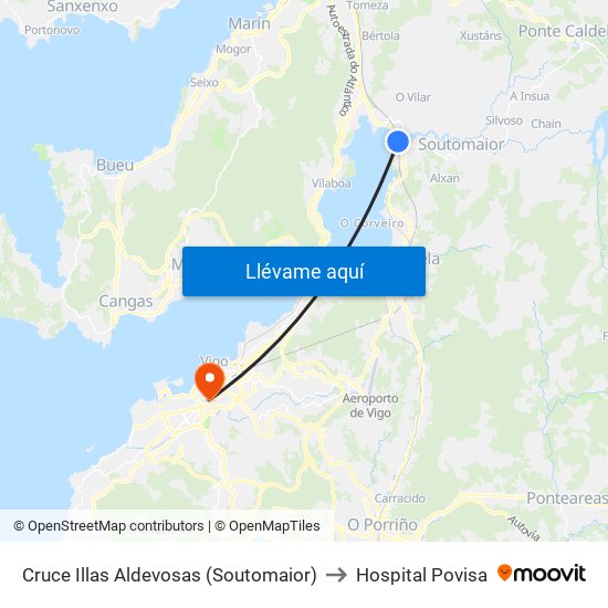 Cruce Illas Aldevosas (Soutomaior) to Hospital Povisa map