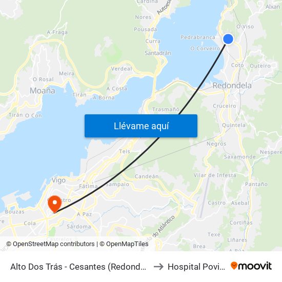 Alto Dos Trás - Cesantes (Redondela) to Hospital Povisa map